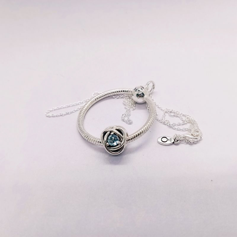 Pandra March Birthstone Eternity Circle O Pendant Set Gift bag