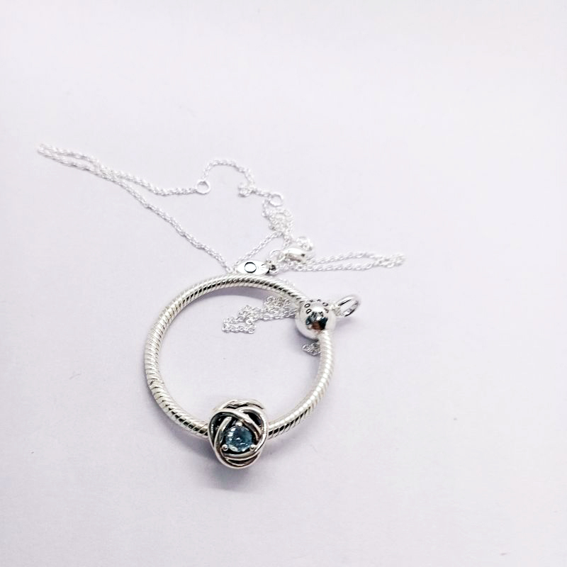 Pandra March Birthstone Eternity Circle O Pendant Set Gift bag