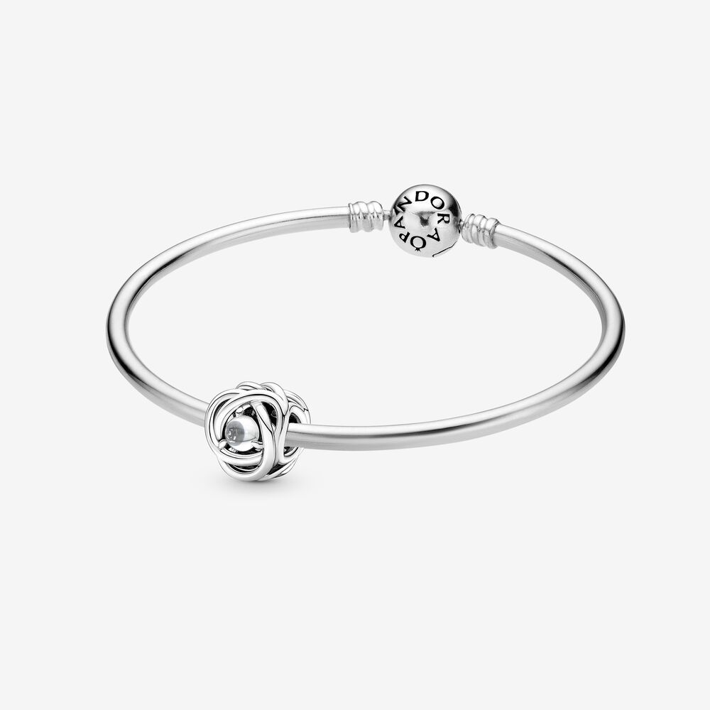 Pandora April Birthstone Charm Eternity Circle Bangle Gift Set