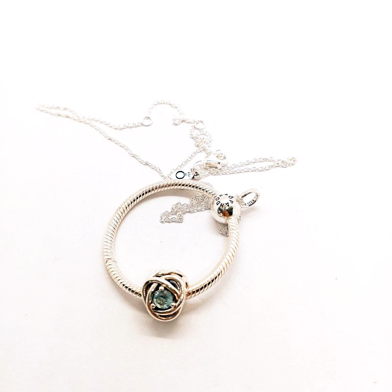 Pandra March Birthstone Eternity Circle O Pendant Set Gift bag
