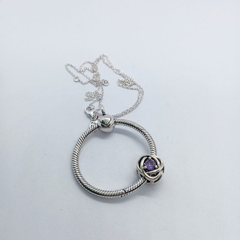 Pandra February Birthstone Eternity Circle O Pendant Set Gift bag