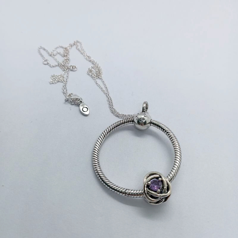 Pandra February Birthstone Eternity Circle O Pendant Set Gift bag