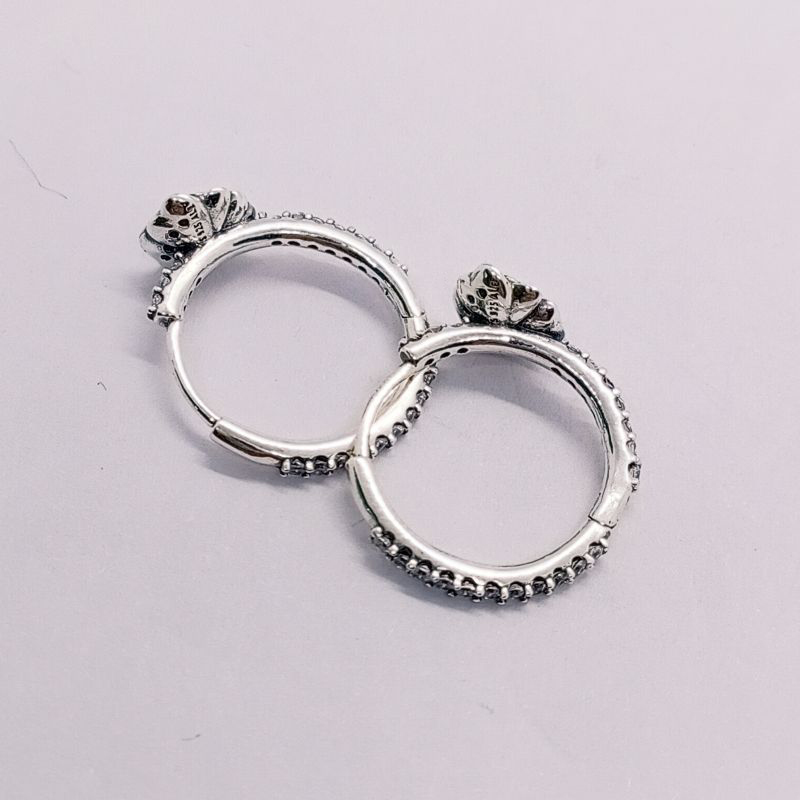 ALE S925  Silver Pandora Blue Pansy Flower Hoop Earrings With Gift BAG