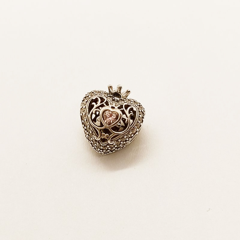 PANDORA 925 Silver Regal Crown & Pink Heart Charm