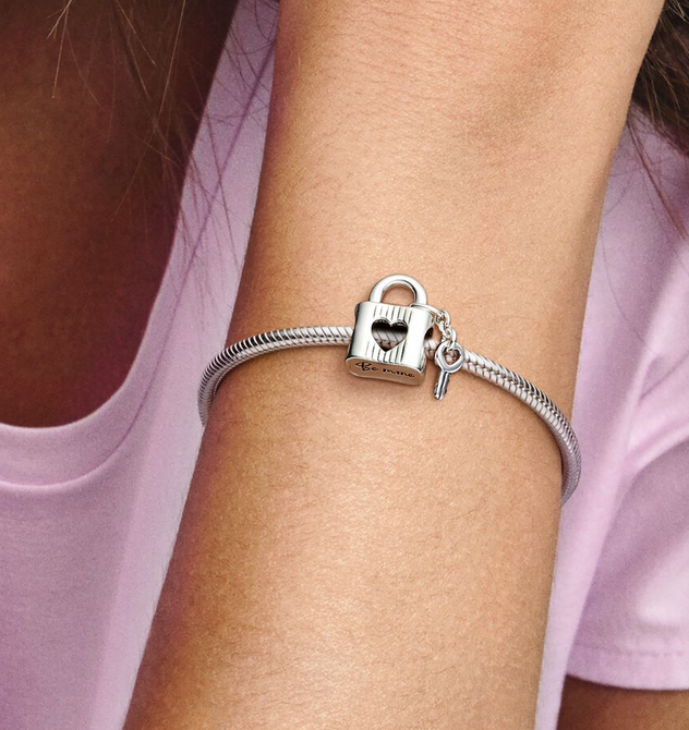 Pandora  Padlock  Heart Key Silver Charm Gift bag