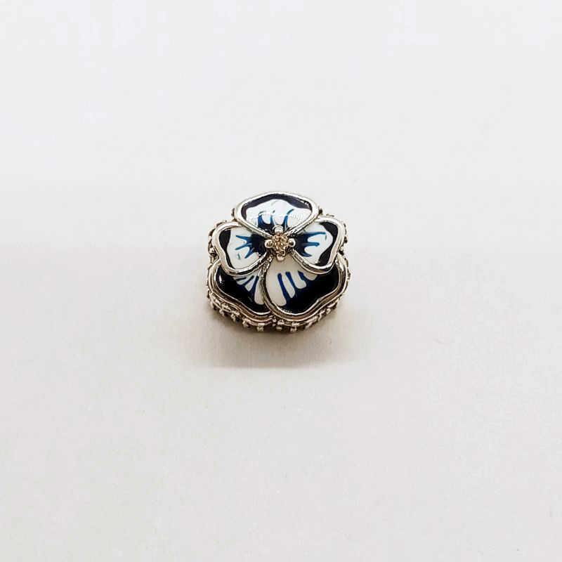 PANDORA 925 Ale CZ Blue Pansy Flower Charm