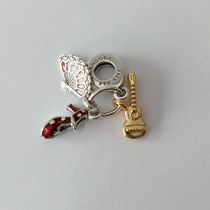 Pandora Spanish Guitar, Flamenco Shoe and Fan Charm Pendant ALE S925