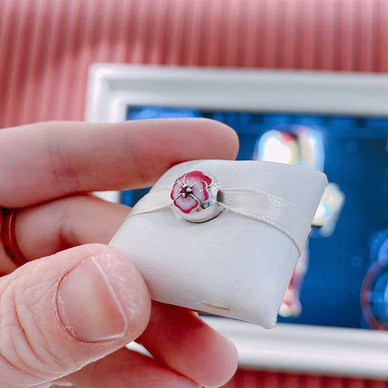 PANDORA 925 Ale Silver Pink Pansy Flower Clip Charm