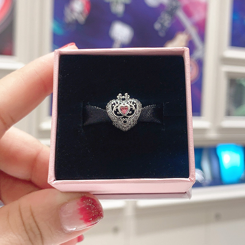 PANDORA 925 Silver Regal Crown & Pink Heart Charm