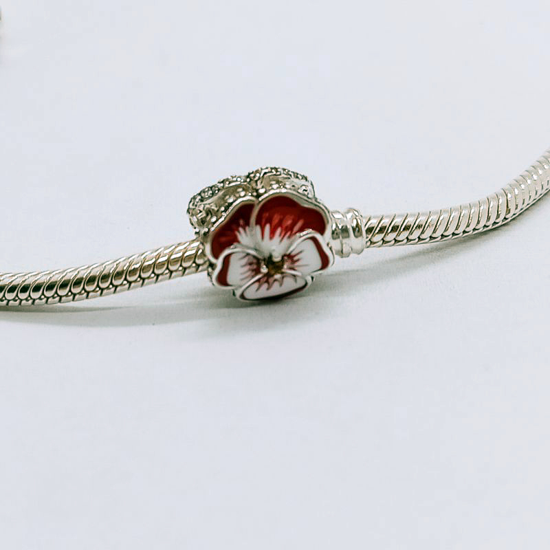 PANDORA 925 Ale CZ Pink Pansy Flower Charm