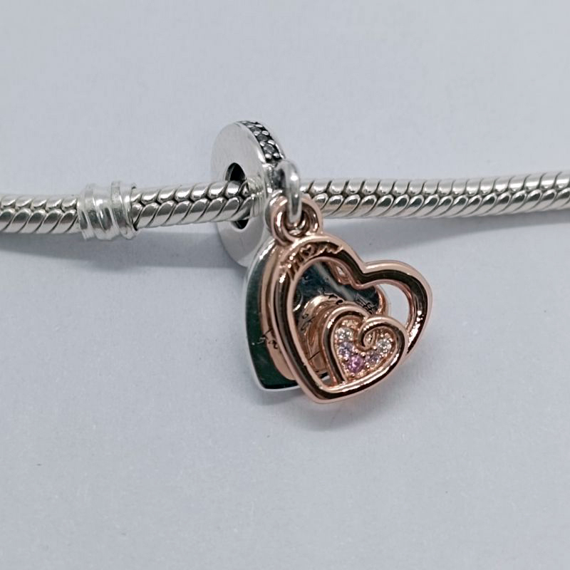 PANDORA Mom Entwined Hearts Double Dangle Charm Silver  ALE