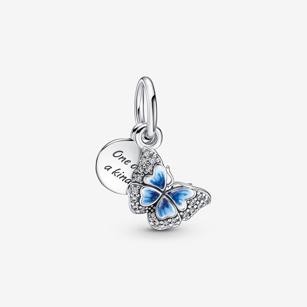 ALE S925  Pandora Blue Butterfly & Quote Double Dangle Charm & Gift bag