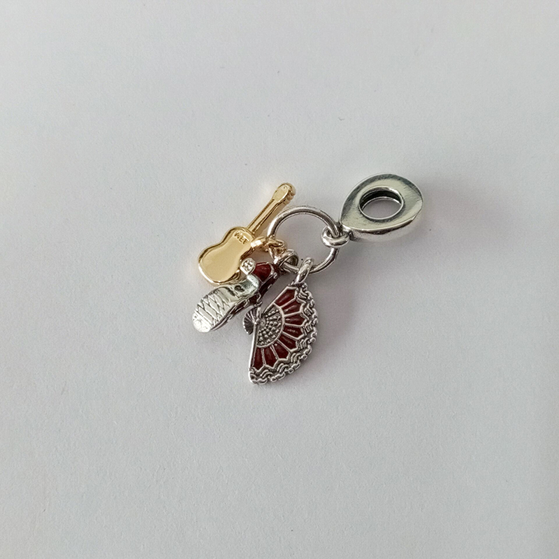 Pandora Spanish Guitar, Flamenco Shoe and Fan Charm Pendant ALE S925