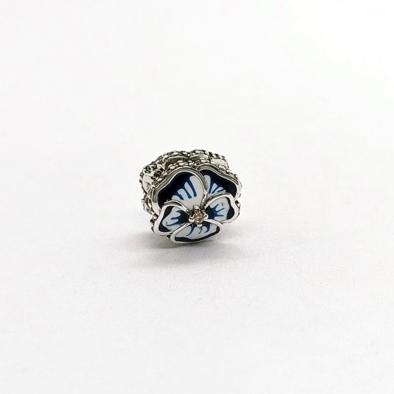 PANDORA 925 Ale CZ Blue Pansy Flower Charm