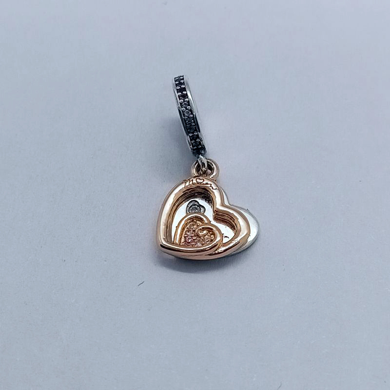 PANDORA Mom Entwined Hearts Double Dangle Charm Silver  ALE