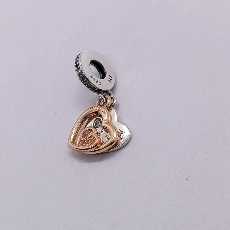 PANDORA Mom Entwined Hearts Double Dangle Charm Silver  ALE