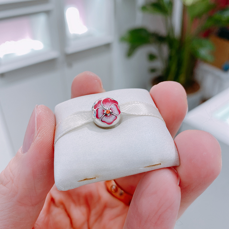 PANDORA 925 Ale Silver Pink Pansy Flower Clip Charm