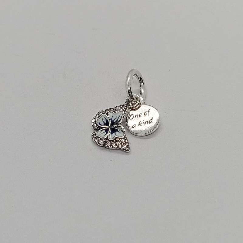 ALE S925  Pandora Blue Butterfly & Quote Double Dangle Charm & Gift bag
