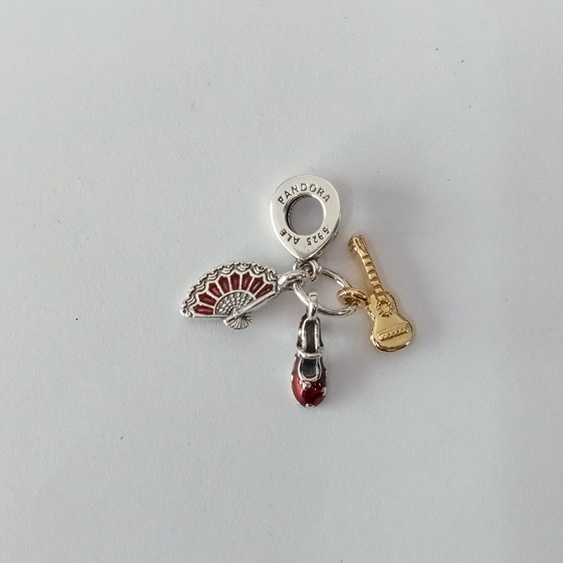 Pandora Spanish Guitar, Flamenco Shoe and Fan Charm Pendant ALE S925
