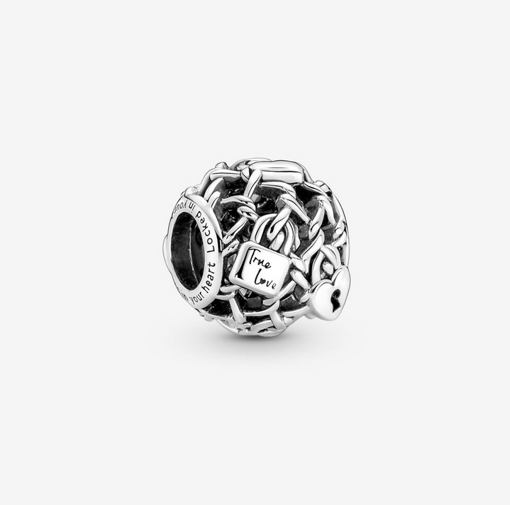 Pandora Openwork Chain Link Padlock Charm Silver S925 ALE