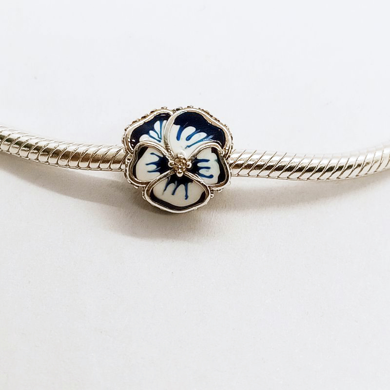 PANDORA 925 Ale CZ Blue Pansy Flower Charm