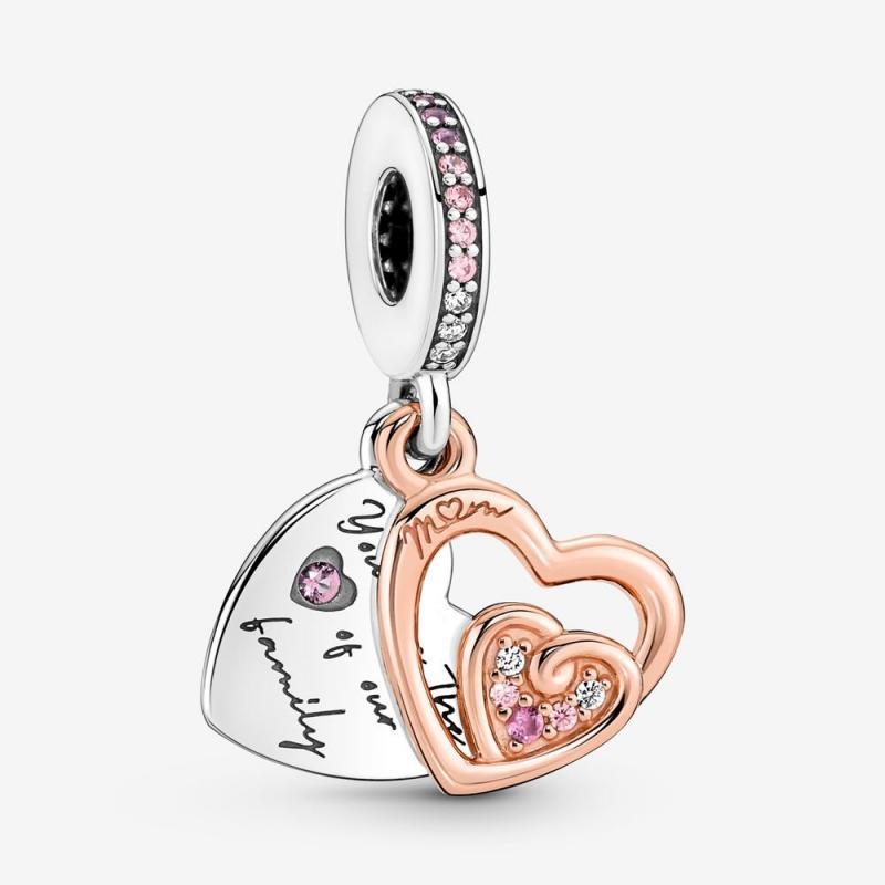 PANDORA Mom Entwined Hearts Double Dangle Charm Silver  ALE