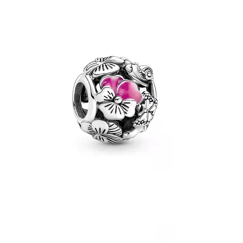 PANDORA 925 Silver Pink Pansy Flower Friends Charm