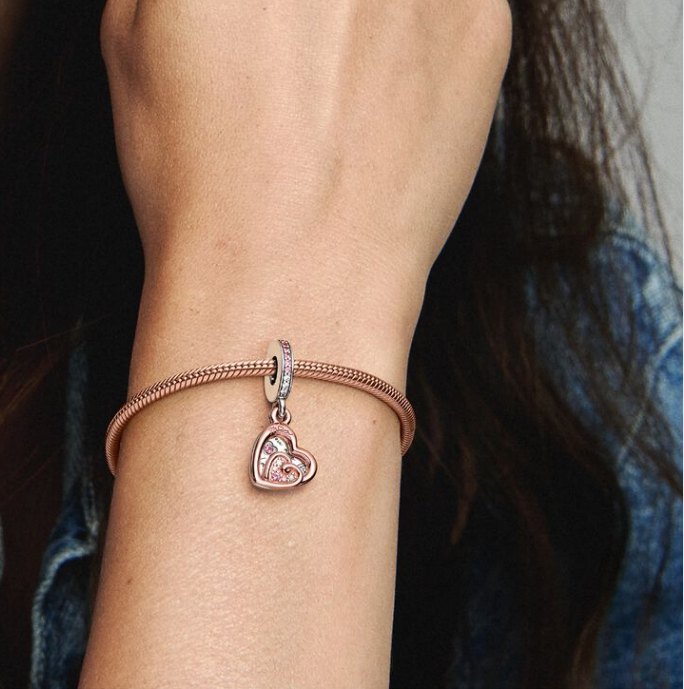 PANDORA Mom Entwined Hearts Double Dangle Charm Silver  ALE