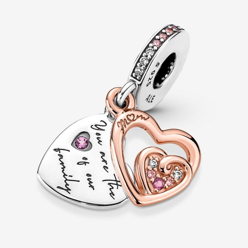 PANDORA Mom Entwined Hearts Double Dangle Charm Silver  ALE