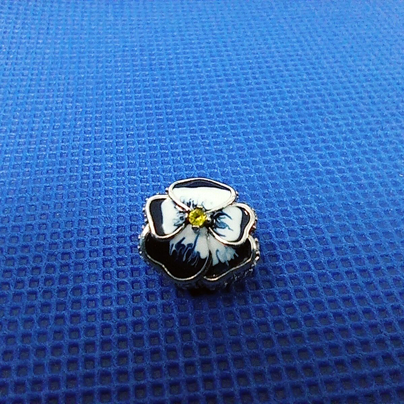 PANDORA 925 Ale CZ Blue Pansy Flower Charm