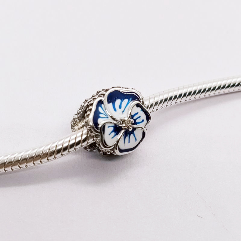 PANDORA 925 Ale CZ Blue Pansy Flower Charm