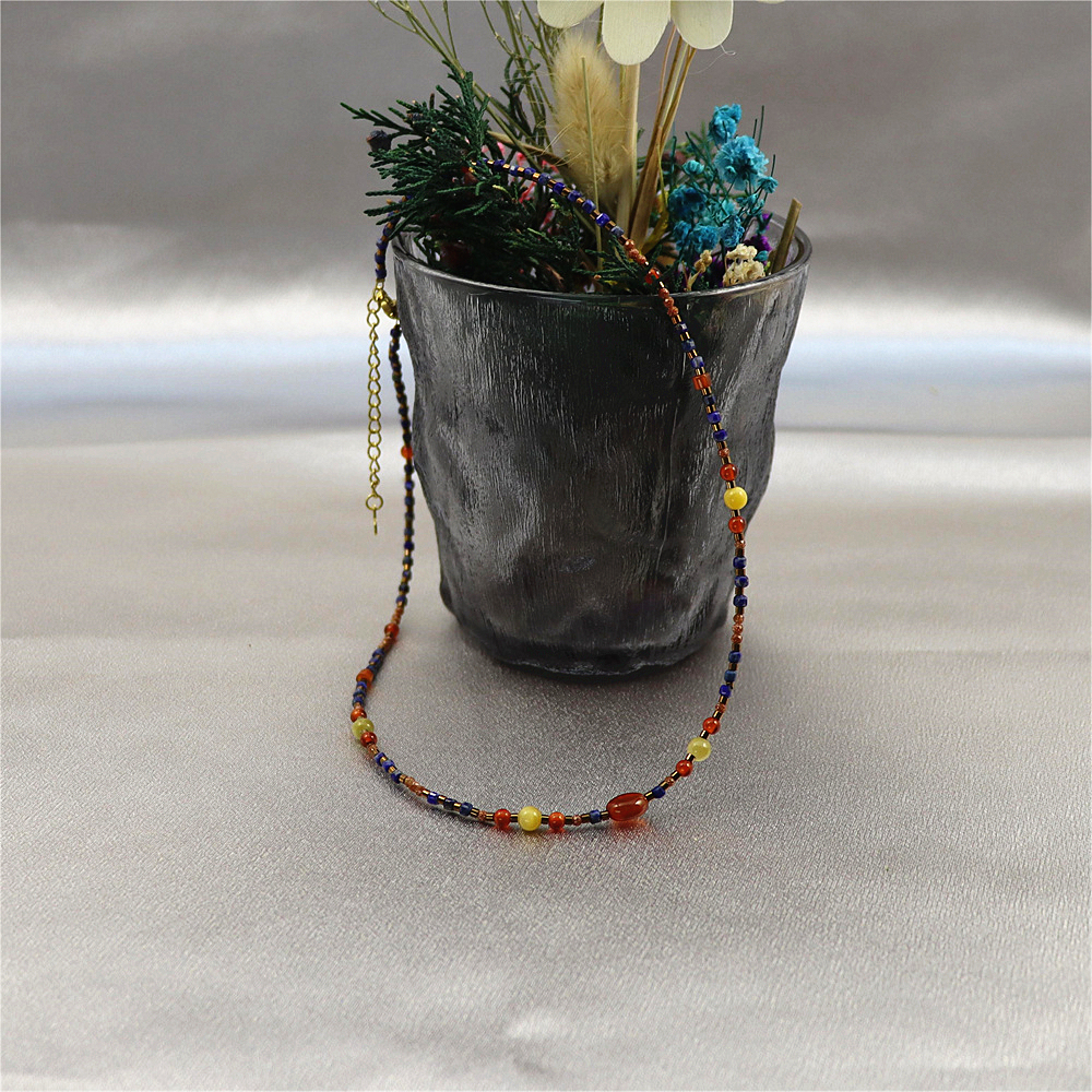 Natural Red Agate Bar Choker, Gold Sterling Silver Beaded Necklace, Stacking Necklace, Gift for her