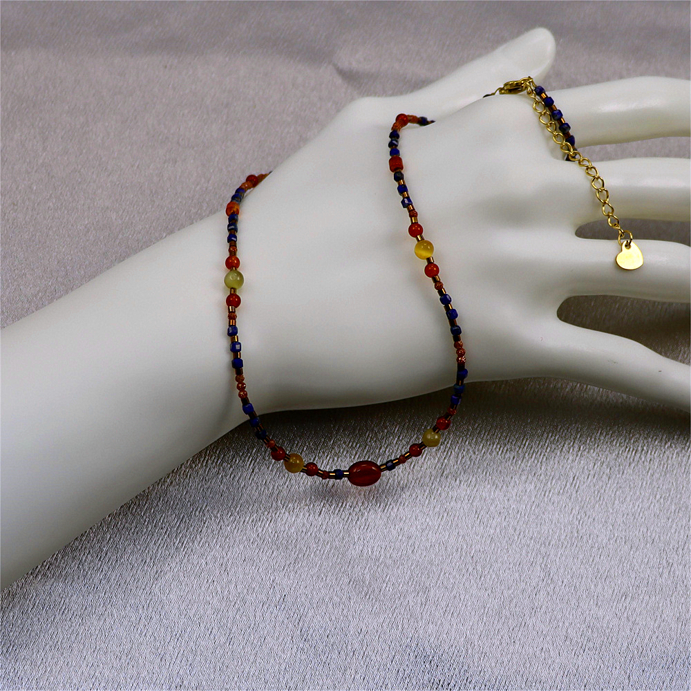 Natural Red Agate Bar Choker, Gold Sterling Silver Beaded Necklace, Stacking Necklace, Gift for her