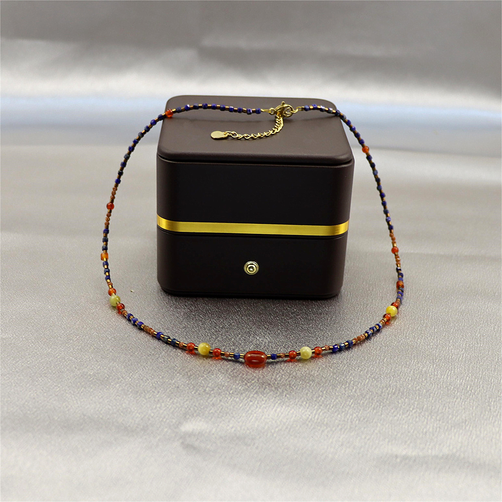 Natural Red Agate Bar Choker, Gold Sterling Silver Beaded Necklace, Stacking Necklace, Gift for her