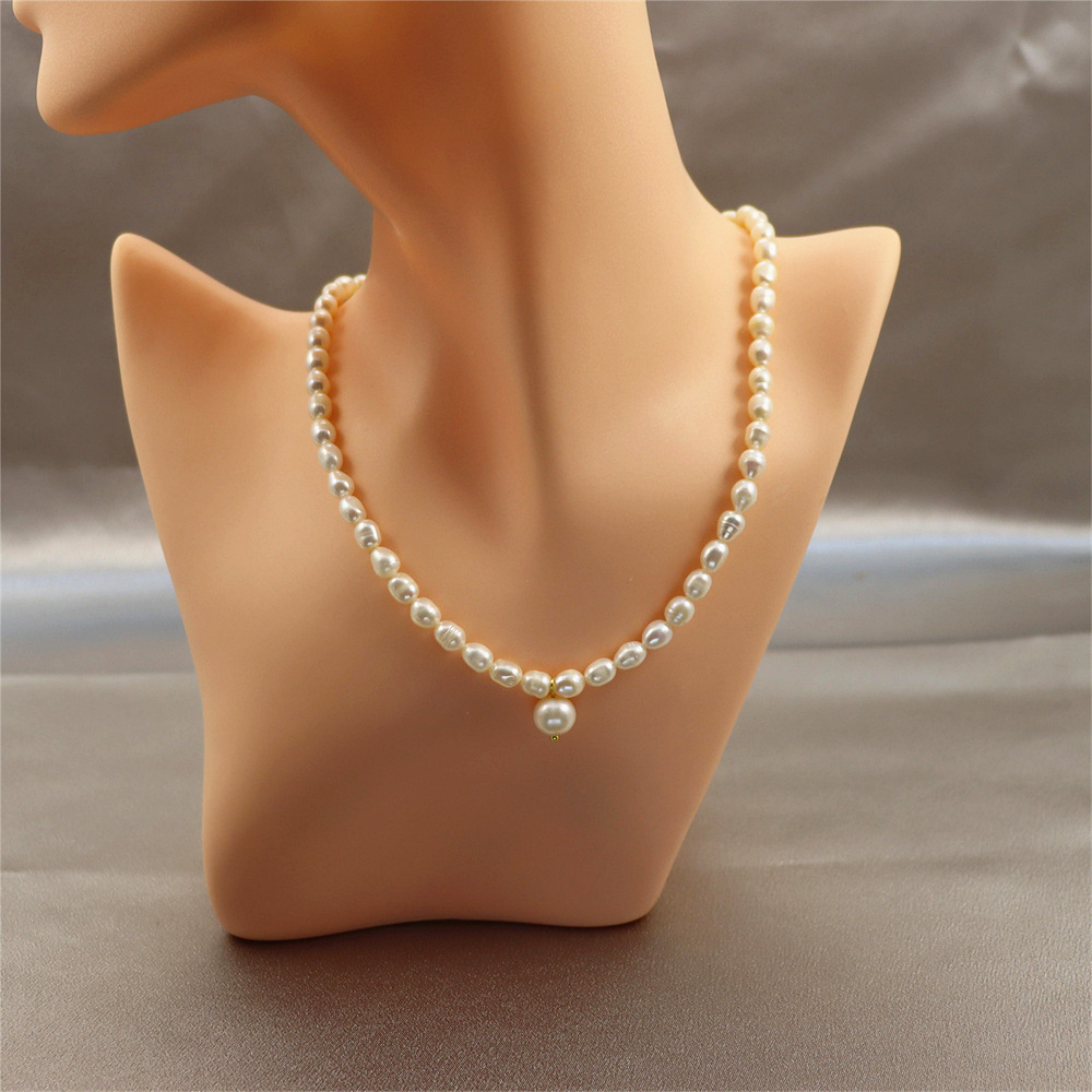 Natural Freshwater Pearl Sterling Silver Choker Necklace, Gold Plated Minimalist Pearl Pendant Wedding Bride Jewellery, Gift for Her