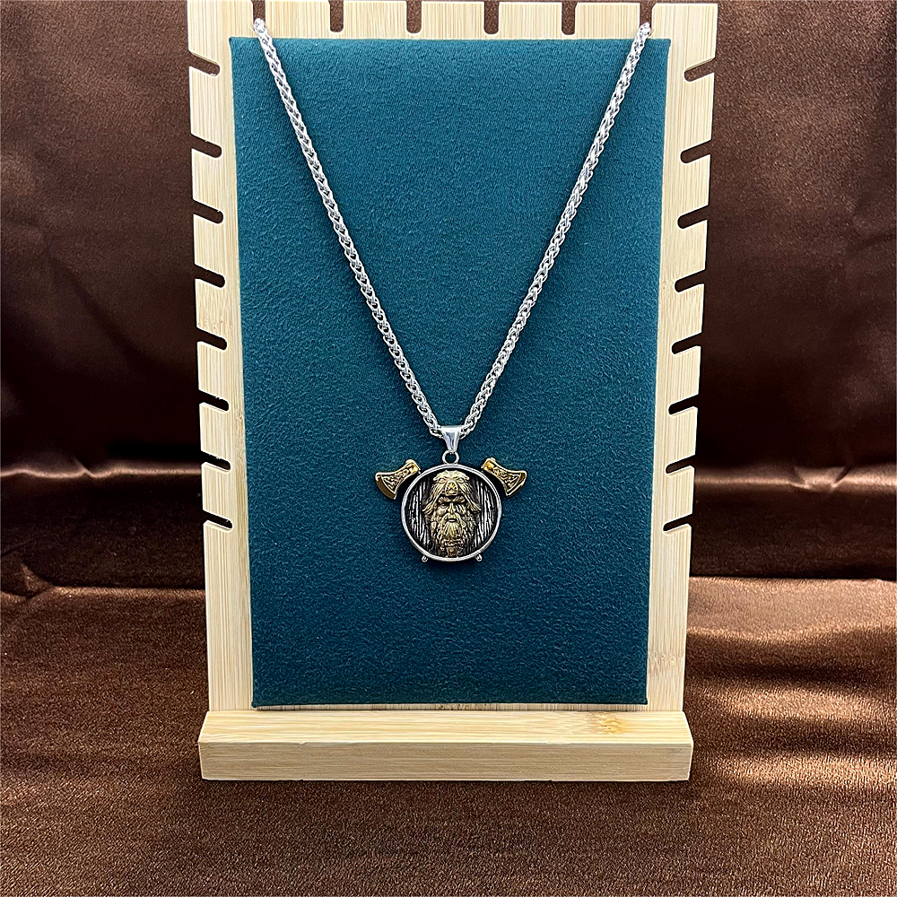 Gold-Plated Double Axe Odin Pendant Necklace for Men, Hip-Hop Style，gifts for him