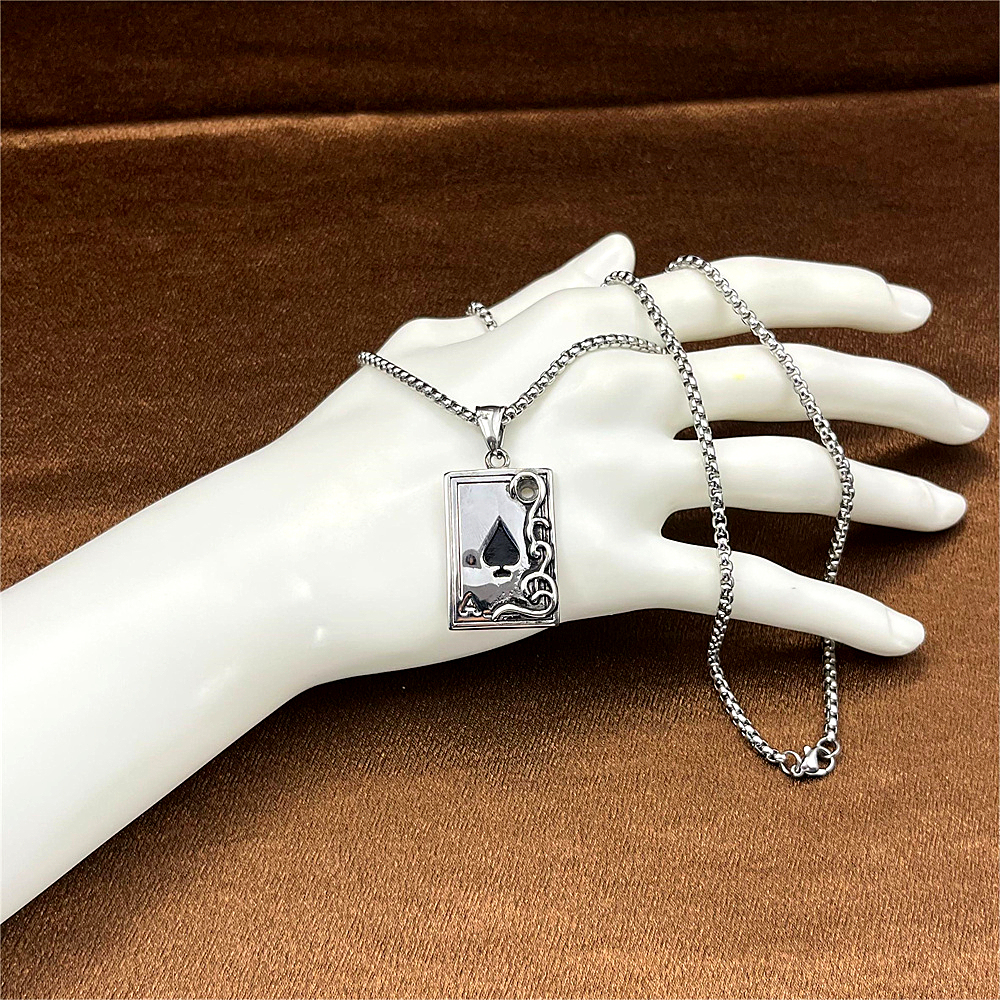 Black Ace Playing Card Pendant - Hip Hop Titanium Steel Necklace for Men