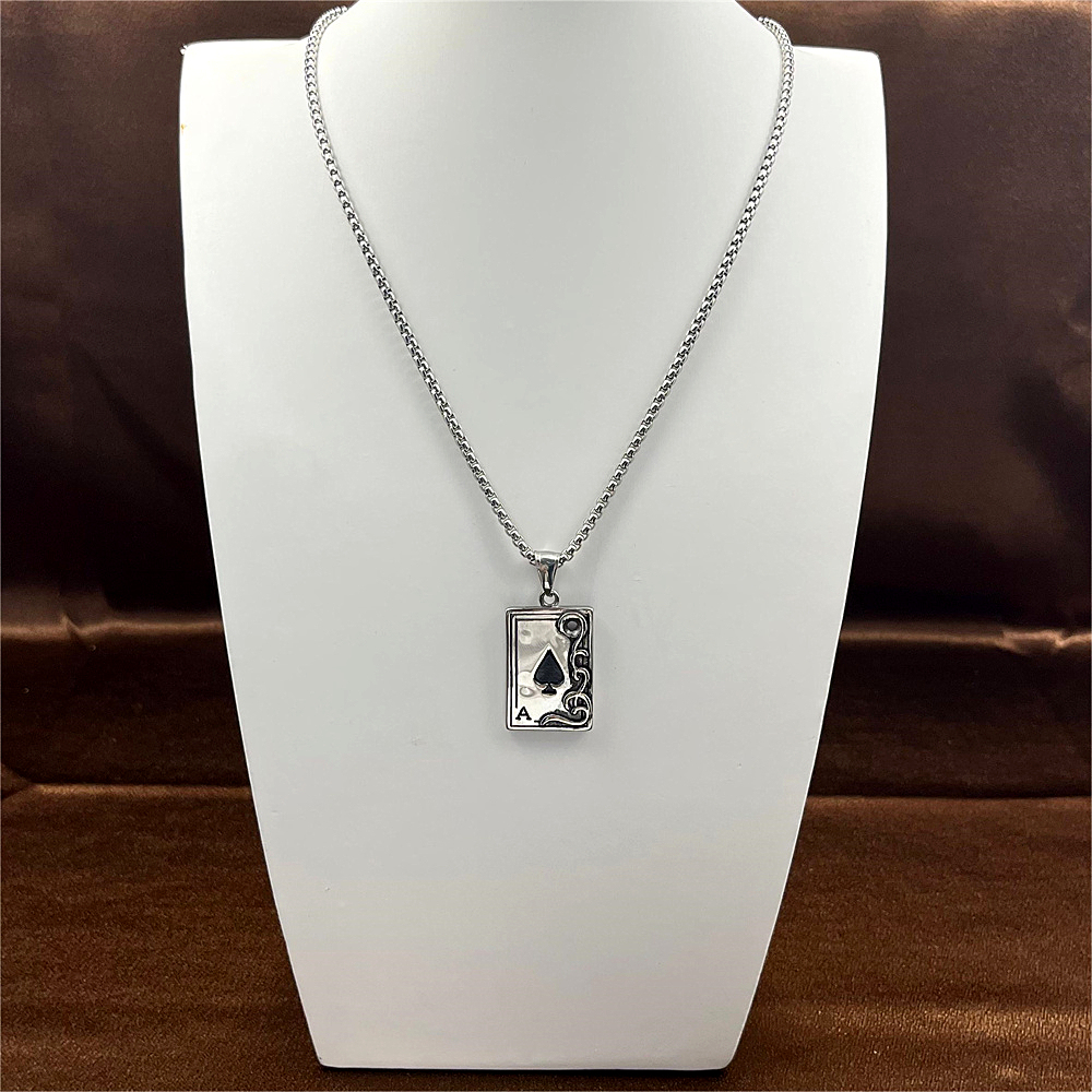 Black Ace Playing Card Pendant - Hip Hop Titanium Steel Necklace for Men