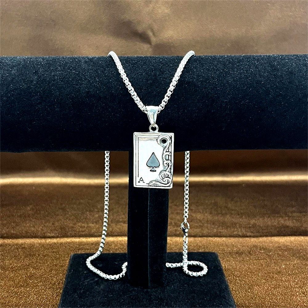 Black Ace Playing Card Pendant - Hip Hop Titanium Steel Necklace for Men