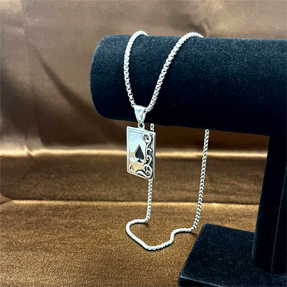 Black Ace Playing Card Pendant - Hip Hop Titanium Steel Necklace for Men