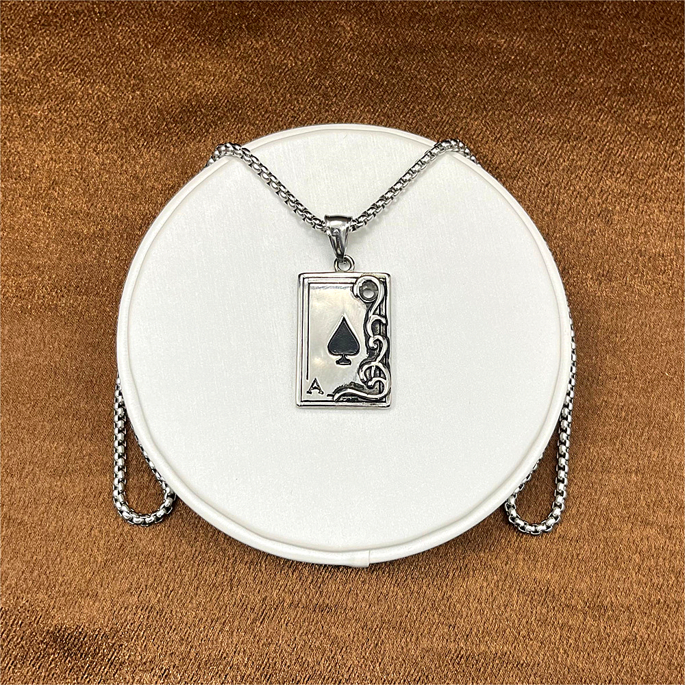 Black Ace Playing Card Pendant - Hip Hop Titanium Steel Necklace for Men