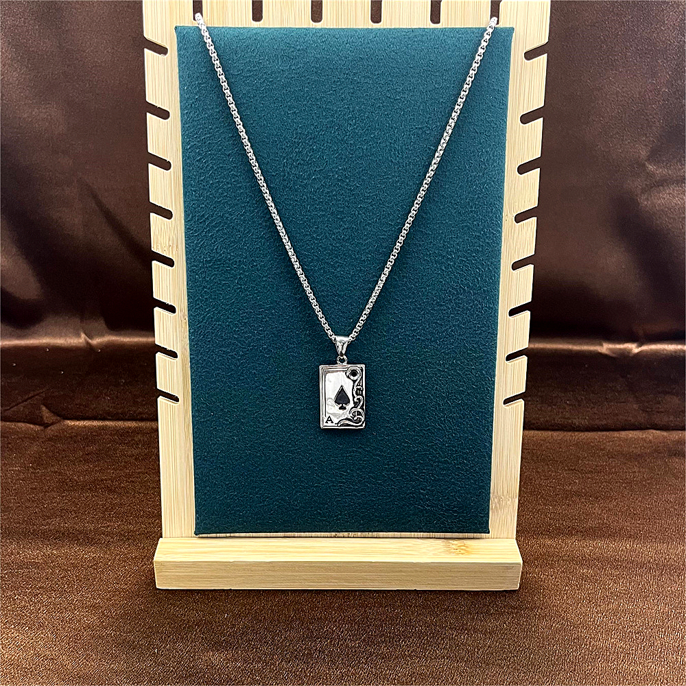 Black Ace Playing Card Pendant - Hip Hop Titanium Steel Necklace for Men
