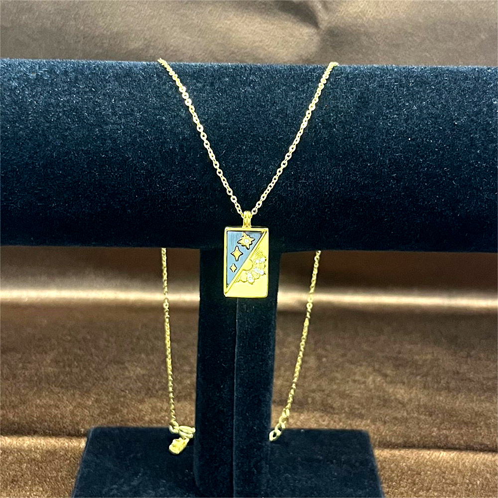 Minimalist Stainless Steel Pendant Necklace with Shell Sun Stars and Tarot Card Design
