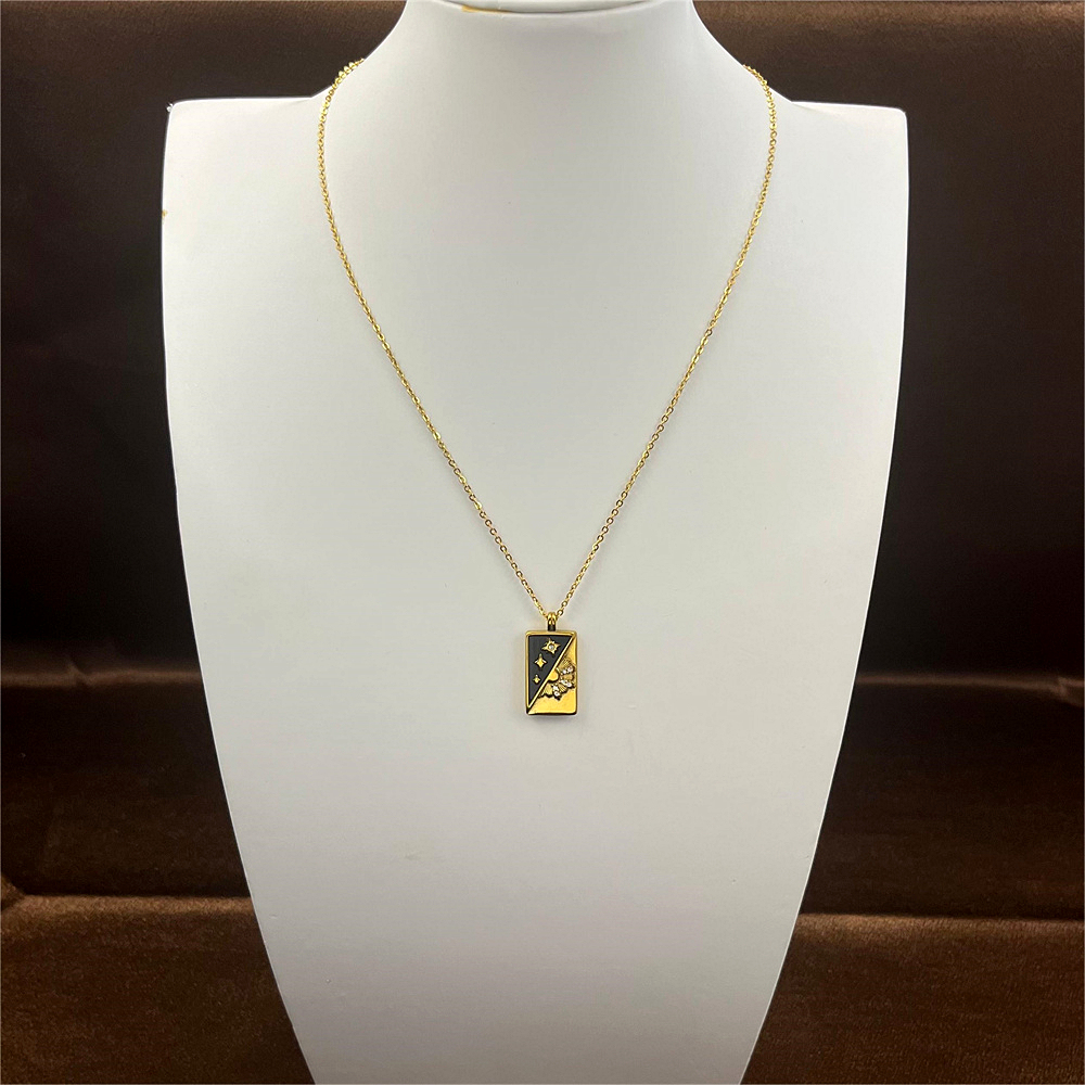 Minimalist Stainless Steel Pendant Necklace with Shell Sun Stars and Tarot Card Design