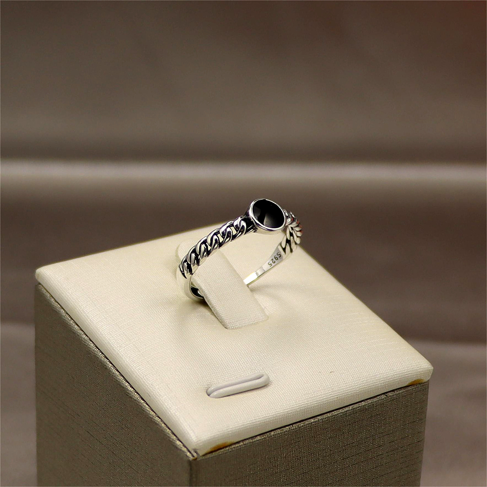 S925 silver ring minimalist for her mother's day gift minimalist gift  Black stone ring