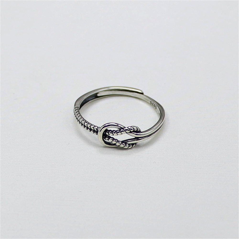 S925 Sterling Silver Twist knotted Hip Hop Punk trend ins style Retro Open ring Adjustable ring female