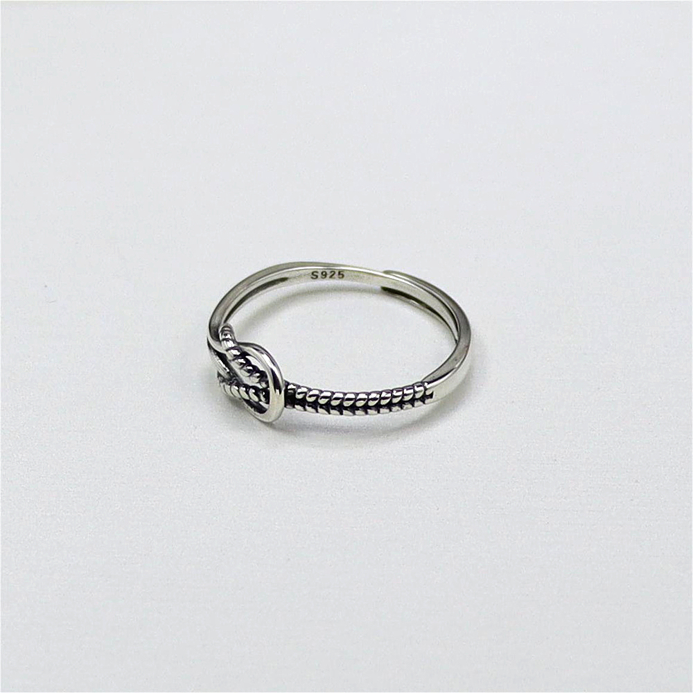S925 Sterling Silver Twist knotted Hip Hop Punk trend ins style Retro Open ring Adjustable ring female