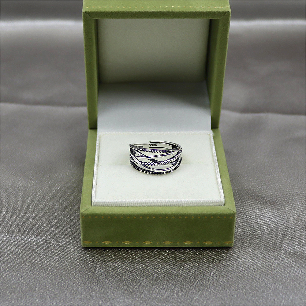 S925 Sterling Silver Simple Line Twist cross wound geometric Open & Adjustable Ring