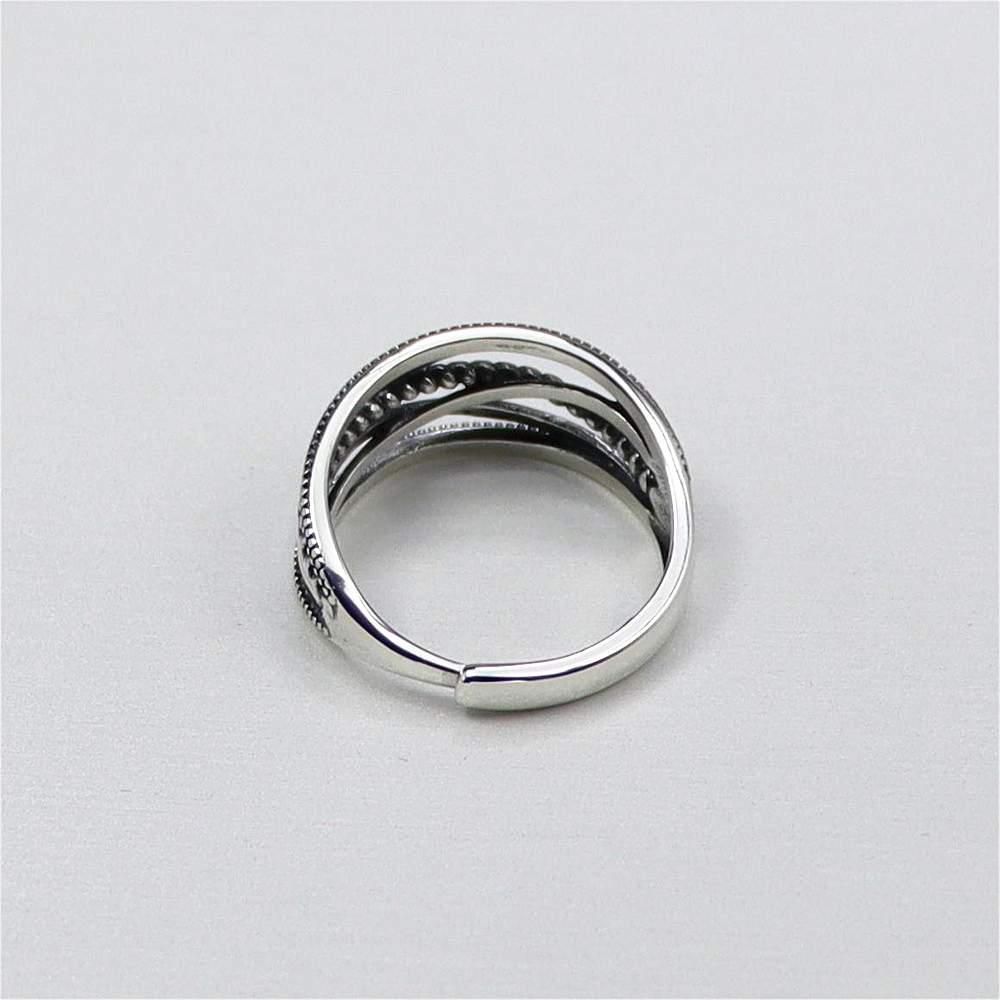 S925 Sterling Silver Simple Line Twist cross wound geometric Open & Adjustable Ring