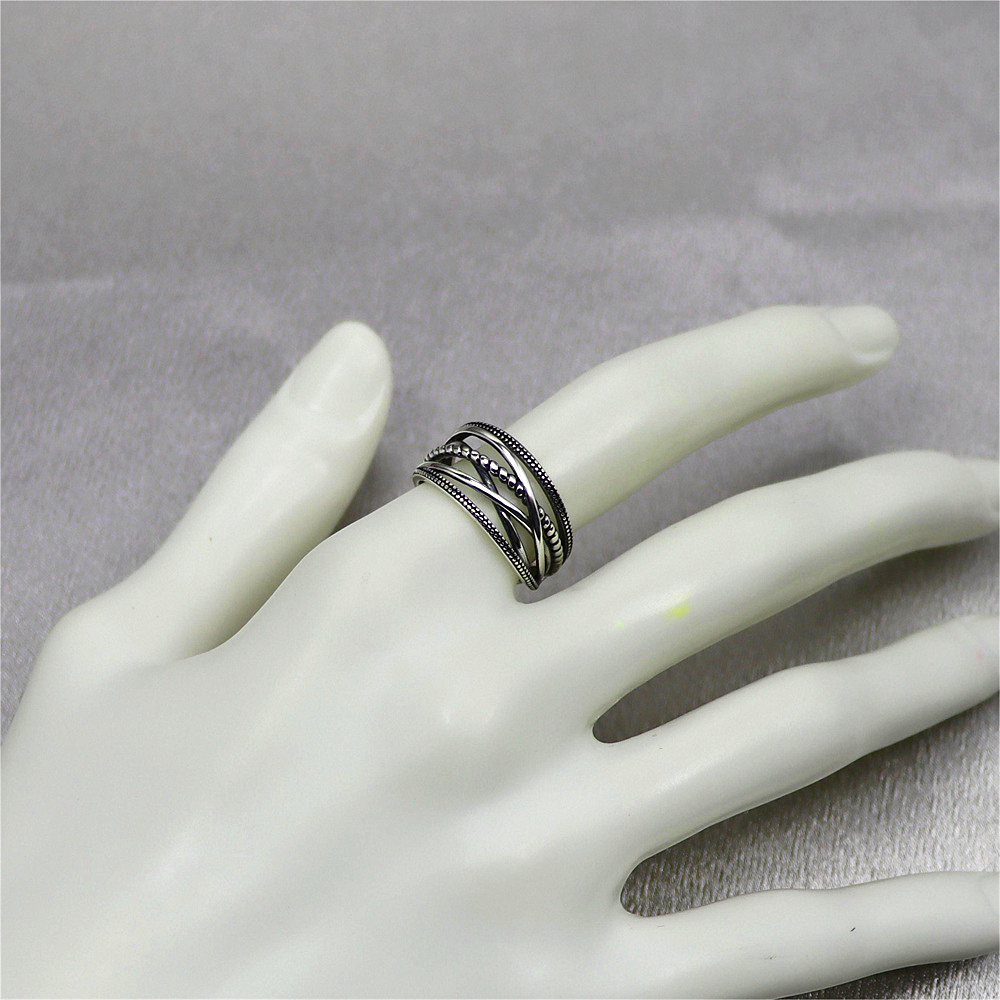 S925 Sterling Silver Simple Line Twist cross wound geometric Open & Adjustable Ring